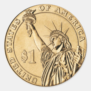 Pegatina Redonda Una moneda presidencial del dólar 2007 de la ment