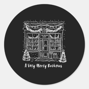 Pegatina Redonda Una muy alegre Navidad de libros navideña acogedor