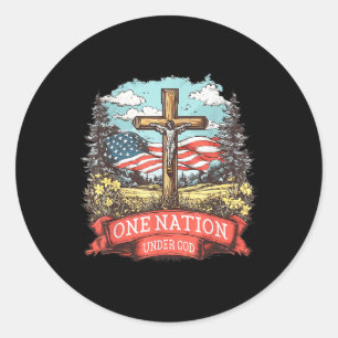 Pegatina Redonda Una Nación Bajo Dios Cruz Jesús Bandera De Estados