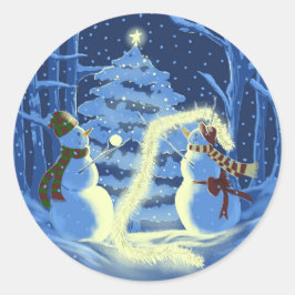 Pegatina Redonda Una Navidad de muñeco de nieve