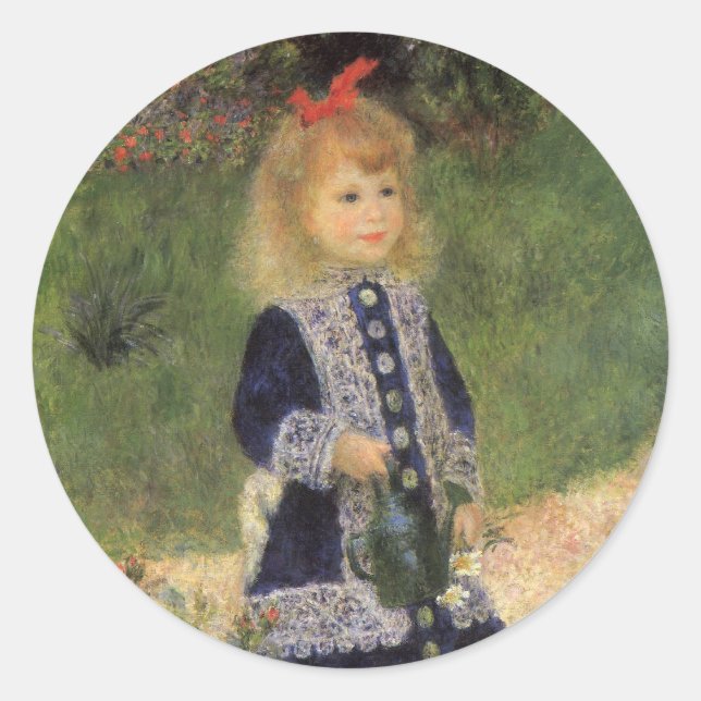 Pegatina Redonda Una niña con regadera de Pierre Renoir (Anverso)