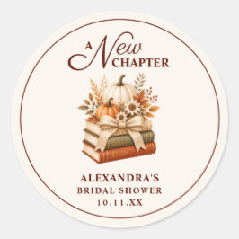 Pegatina Redonda Una Nueva Capítulo Calabaza de Otoño Libros Desped