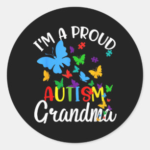 Pegatina Redonda Una orgullosa abuela autista cinta mariposa rompec