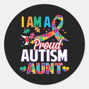 Pegatina Redonda Una orgullosa tía de autismo pieza de rompecabezas