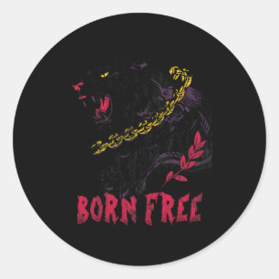 Pegatina Redonda Una pantera con una cadena en el mes de la histori