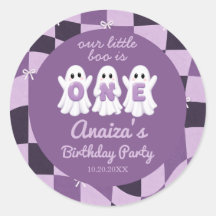 Una pequeña Boo niña púrpura cumpleaños papel pega