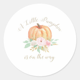 Pegatina Redonda Una pequeña calabaza Baby Shower rosa floral