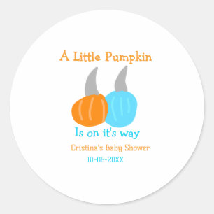 Pegatina Redonda Una pequeña calabaza está en camino baby shower na