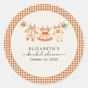 Pegatina Redonda Una pequeña calabaza está en camino Gingham Baby S