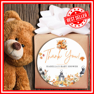 Pegatina Redonda Una pequeña calabaza Otoño THANK YOU Baby Shower
