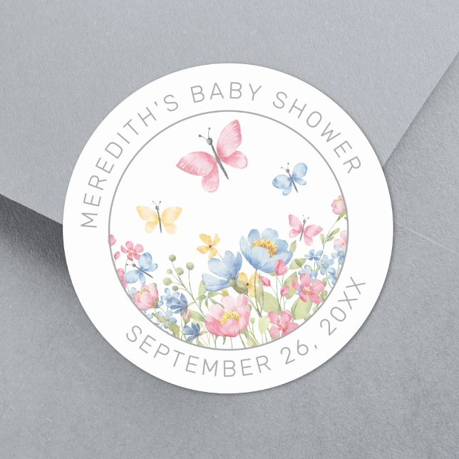 Pegatina Redonda Una pequeña lluvia de flores para bebé (A Little Wildflower Baby Shower Classic Round Sticker)