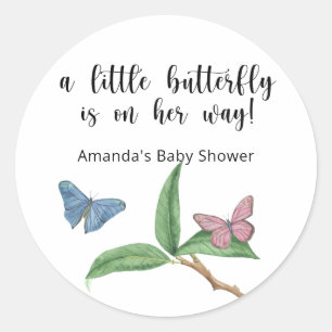 Pegatina Redonda Una pequeña mariposa está en camino Baby Shower