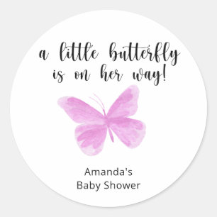 Pegatina Redonda Una pequeña mariposa está en camino Baby Shower