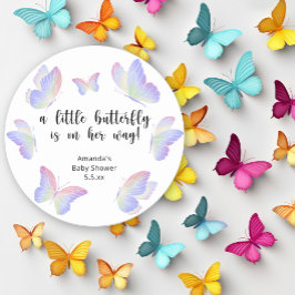 Pegatina Redonda Una pequeña mariposa está en camino Baby Shower