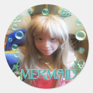 Pegatina Redonda Una pequeña sirena del mar personaliza tu foto peg