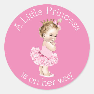 Pegatina Redonda Una princesa Ballerina Baby Shower Pink