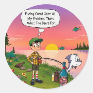 Pegatina Redonda Una risa y un brew en el lago