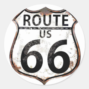 Pegatina Redonda Una señal de tráfico de la ruta 66 del vintage