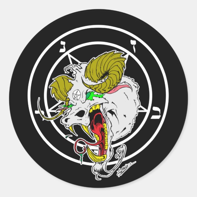 Pegatina Redonda Una sigilia loca de Baphomet (Anverso)