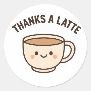 Pegatina Redonda Una taza de café kawaii alegre con una sonrisa ami