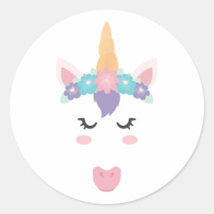 Pegatina Redonda Unas flores cortas de unicornio con ojiláceas de r