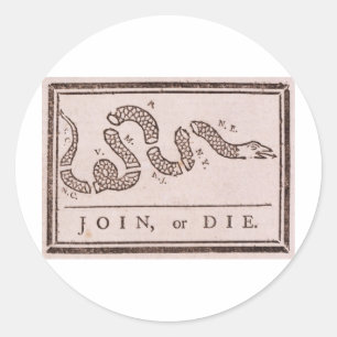 Pegatina Redonda Únase o muera Benjamin Franklin Personalizado polí