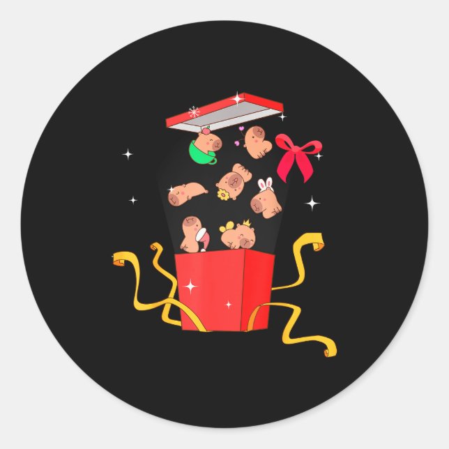 Pegatina Redonda Unboxing Blind Box Capybara Pyjama Ugly Christmas  (Anverso)