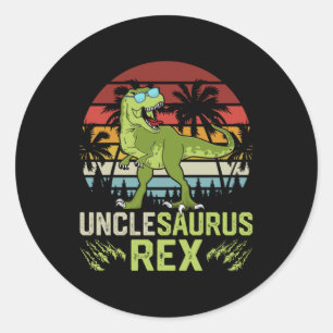 Pegatina Redonda Unclesarurus Rex Diseño de dinosaurios retro de