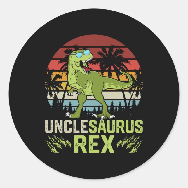 Pegatina Redonda Unclesarurus Rex | Diseño de dinosaurios retro de  (Anverso)