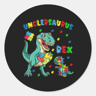 Pegatina Redonda Unclesaurus Autism Awareness Uncle Dinosaur Puzzle