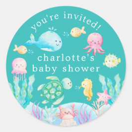 Pegatina Redonda Under the Sea Adventure Baby Shower
