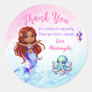 Pegatina Redonda Under the sea - Afro Mermaid Birthday