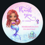 Pegatina Redonda Under the sea - Afro Mermaid Birthday<br><div class="desc">Add a special touch to your table with these enchanting mermaid Stickers. Featuring a beautiful Afro Red Hair Mermaid, a cute turquoise octopus, and colorful sea creatures, they're the perfect combination of magic and fantasy. Ideal for a "Let's Be Mermaids" birthday party, a tropical ocean-themed party, an Under the Sea...</div>