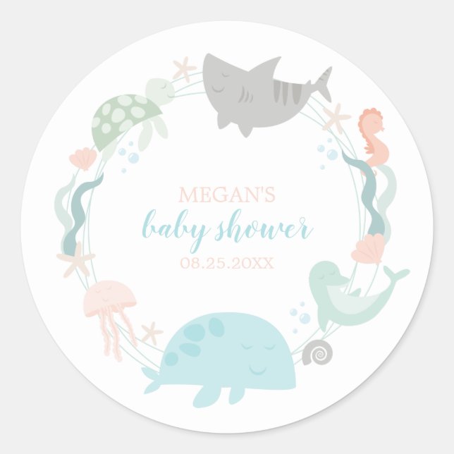 Pegatina Redonda Under the Sea Baby Shower (Anverso)