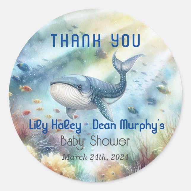 Pegatina Redonda Under the Sea Baby Shower (Anverso)