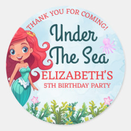 Pegatina Redonda Under the sea Cute Mermaid Birthday Girl