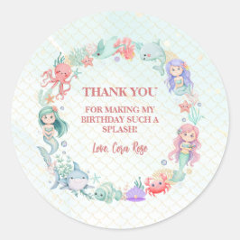 Pegatina Redonda Under the Sea Mermaid Girls Birthday Party