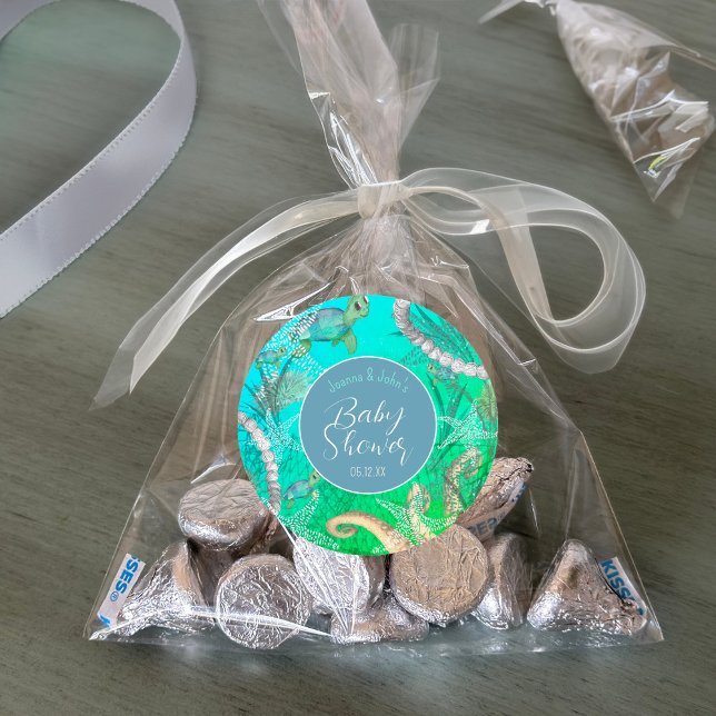 Pegatina Redonda Under the Sea Nautical Baby Shower (Under The Sea Nautical Baby Shower Classic Round Sticker)