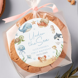 Pegatina Redonda Under The Sea Ocean Animals Birthday Sticker