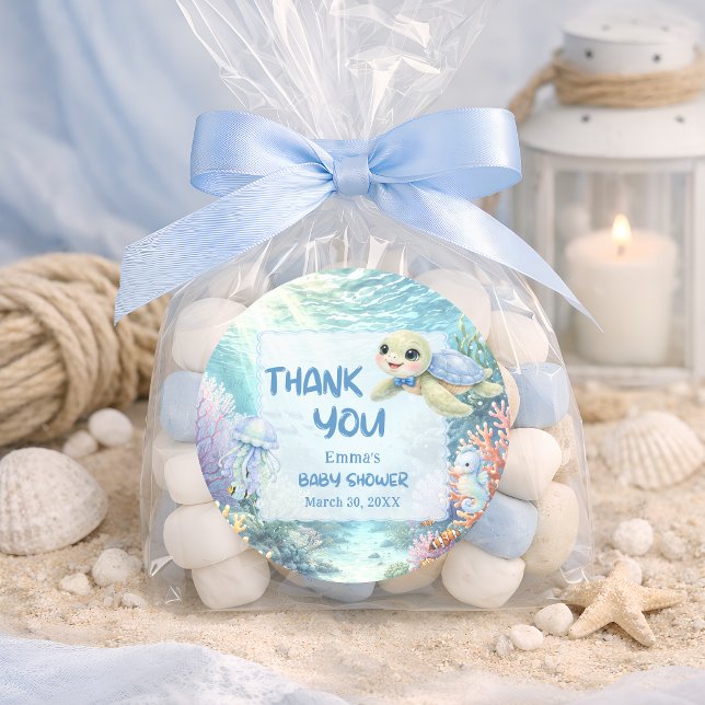 Pegatina Redonda Under the Sea Turtle Boy Baby Shower Thank You (Subido por el creador)
