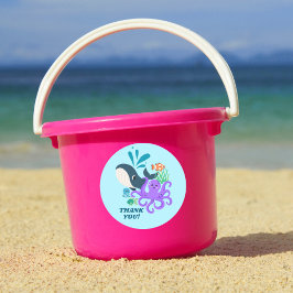 Pegatina Redonda Underwater Friends Party Child Birthday