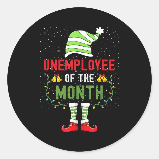 Pegatina Redonda Unemployee Of The Month Funny Unemployed Christmas (Anverso)