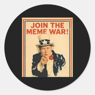Pegatina Redonda Únete a la guerra de memes Trump