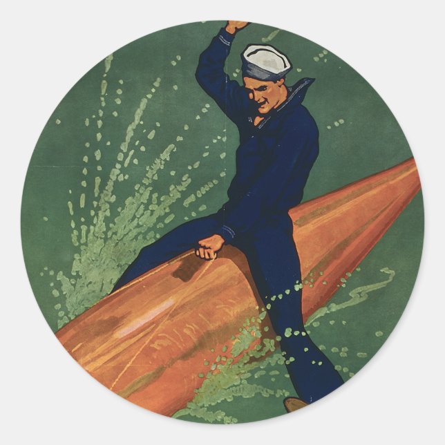 Pegatina Redonda Únete a la Marina (Anverso)