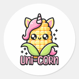 Pegatina Redonda ¡Uni-Corn! Cute Unicorn Corn Pun