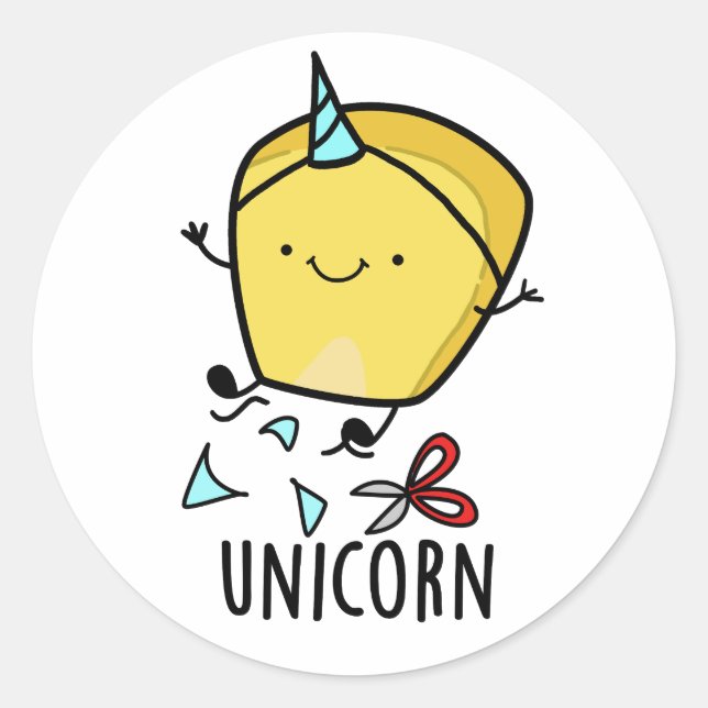 Pegatina Redonda Uni-corn Funny Corn Pun (Anverso)