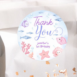 Pegatina Redonda ¡ÚNICAMENTE Al Mar! Chica Cute Ocean 1er cumpleaño