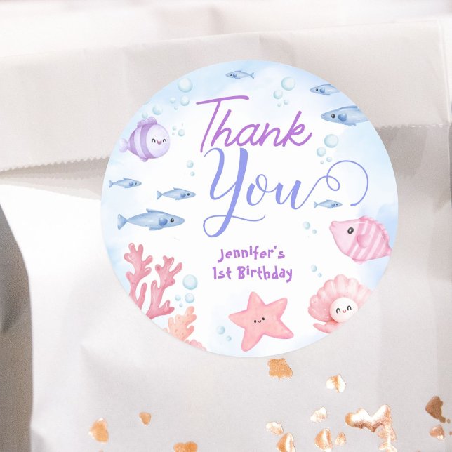 Pegatina Redonda ¡ÚNICAMENTE Al Mar! Chica Cute Ocean 1er cumpleaño (Subido por el creador)