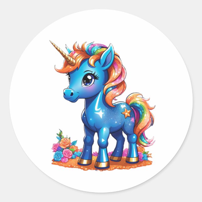 Pegatina Redonda Unicorn bebé (Anverso)