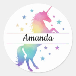 Pegatina Redonda Unicorn Birthday Party Favor Name Sticker